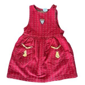 Vintage OshKosh B’Gosh Girls’ Heavy Woven Dress Red Yellow Pockets Size 4